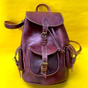 New reddish brown tool made all leather backpack